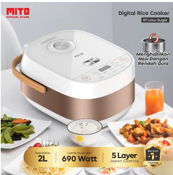 Mahakarya Sukses Indonesia MITO Multi Digital Rice Cooker Low Sugar 8in1 R7 White
