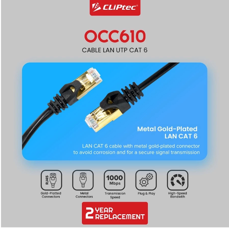 Cliptec Cable Lan UTP CAT6 Gold Plated 10 meter 3
