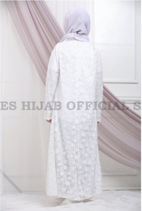Agnes Hijab Khadijah Dress Gamis Putih Premium Lebaran 80820