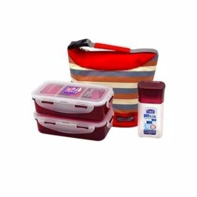 LocknLock Lunch Box 3P with Stripe Pattern Bag