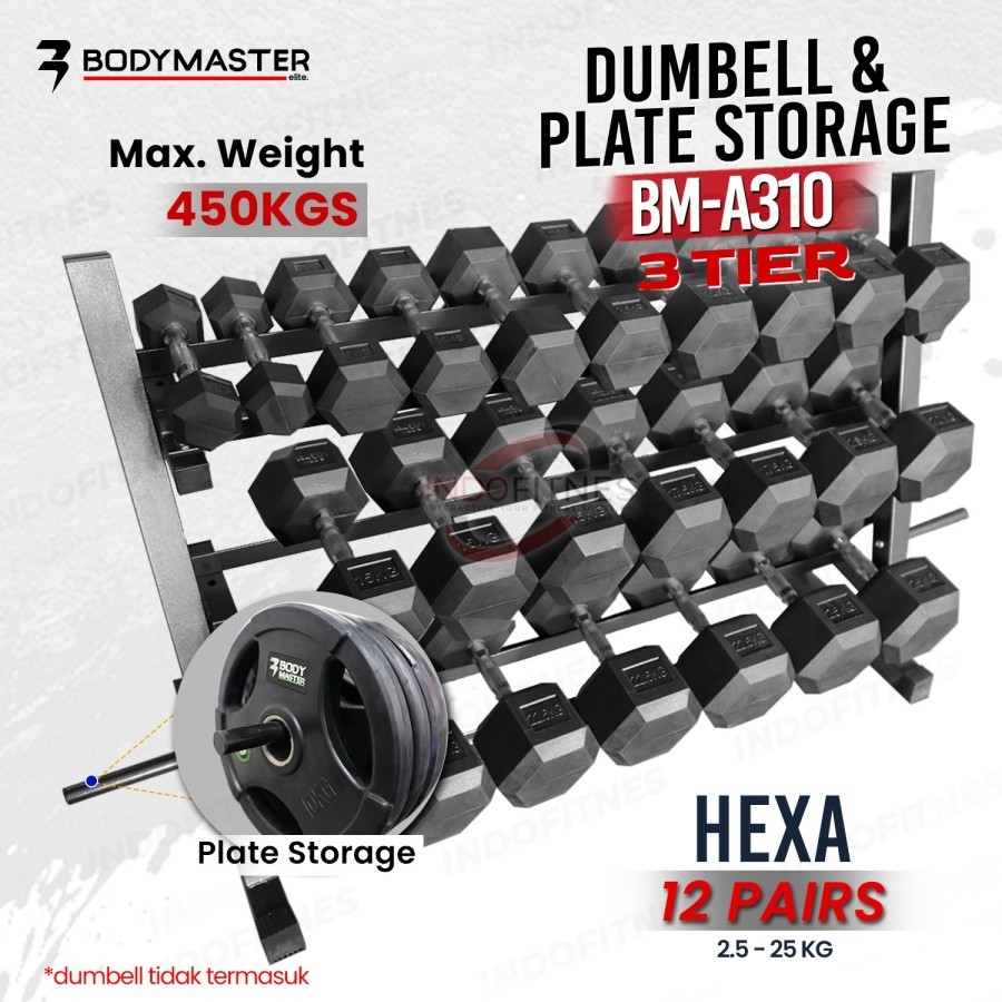  Bodymaster Hexagonal Dumbell 180 kg + Rack 3 Tier