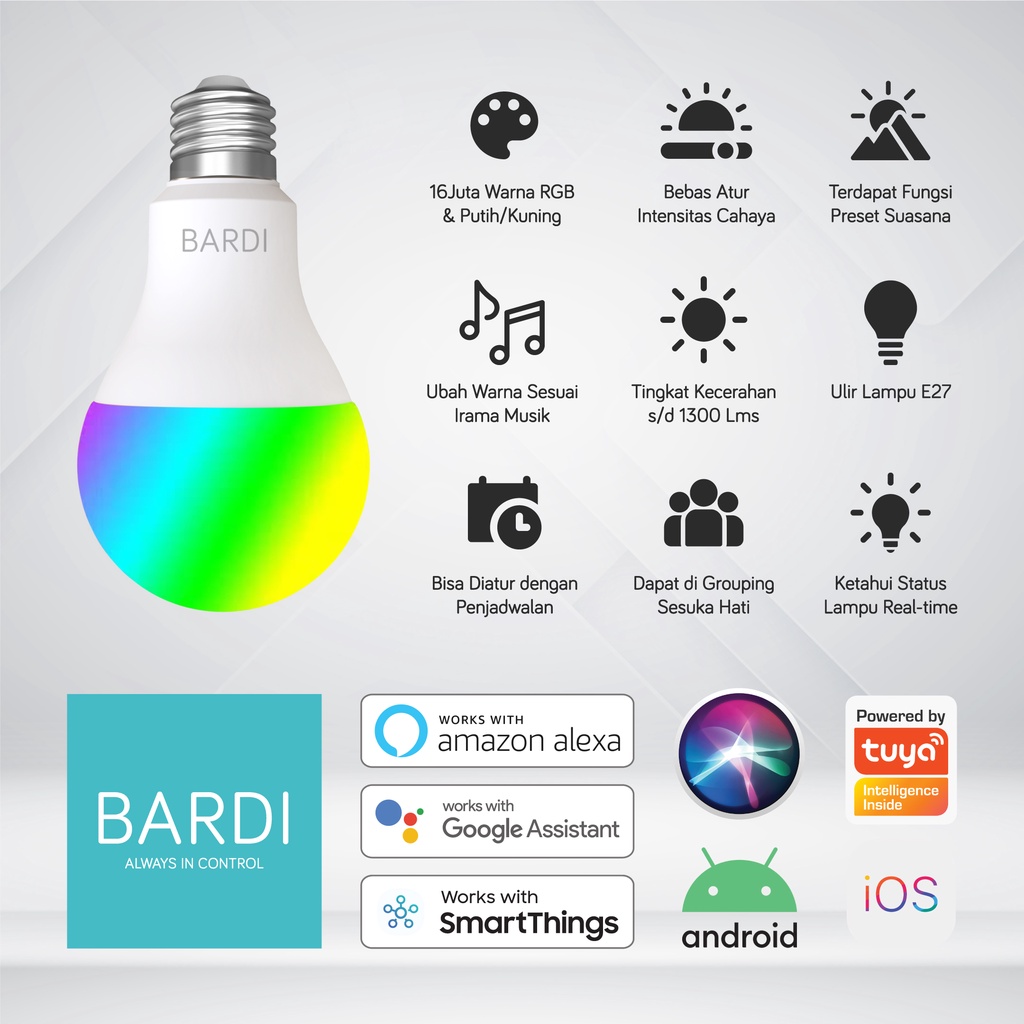 BARDI Solusi Otomasi BARDI Smart Light Bulb 12W RGBWW