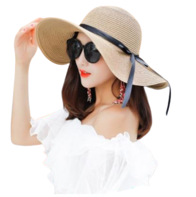 Topi Pantai Lipat Pita Korea Import  ｜ T26