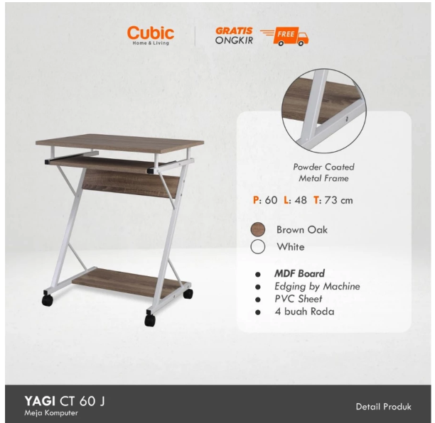 Cubic Home & Living Cubic Meja Komputer Kerja YAGI CT 60 J