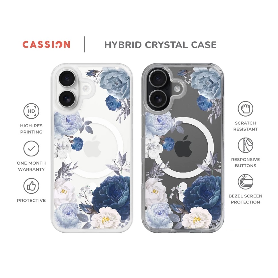 Global Gelora Inovatif Cassion Hybrid Crystal Case iPhone Blue Flowers