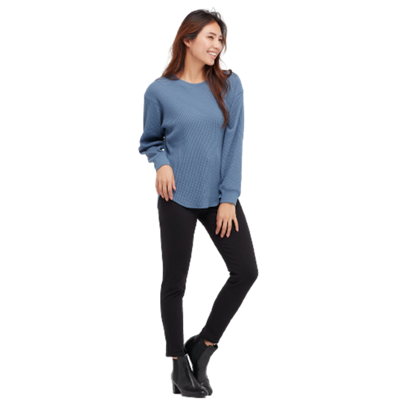 Women T-Shirt Waffle Crew Neck Lengan Panjang 2