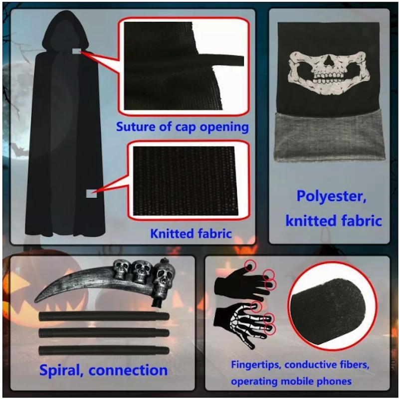 Set Kostum Jubah Berkerudung Panjang dengan Topeng Tengkorak 2