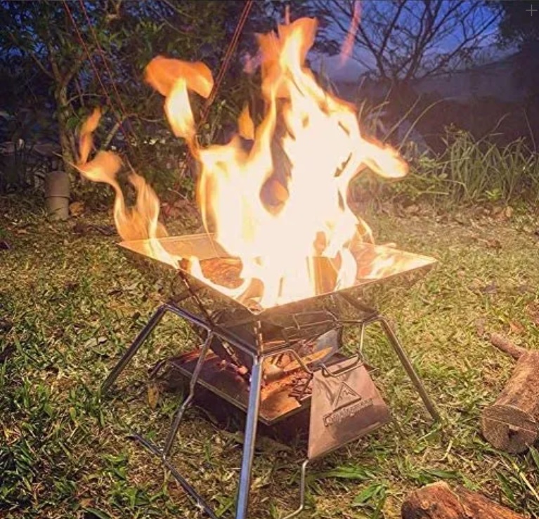 Campingmoon  Stainless Steel Portable Camping Fire Pit Foldable Wood Burning Grill 14-inch with Carrying Bag MT-2