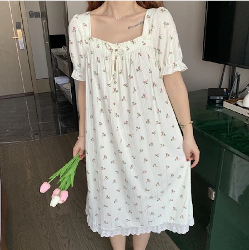 Uninice Baju Tidur Longgar Lengan Pendek Renda 2
