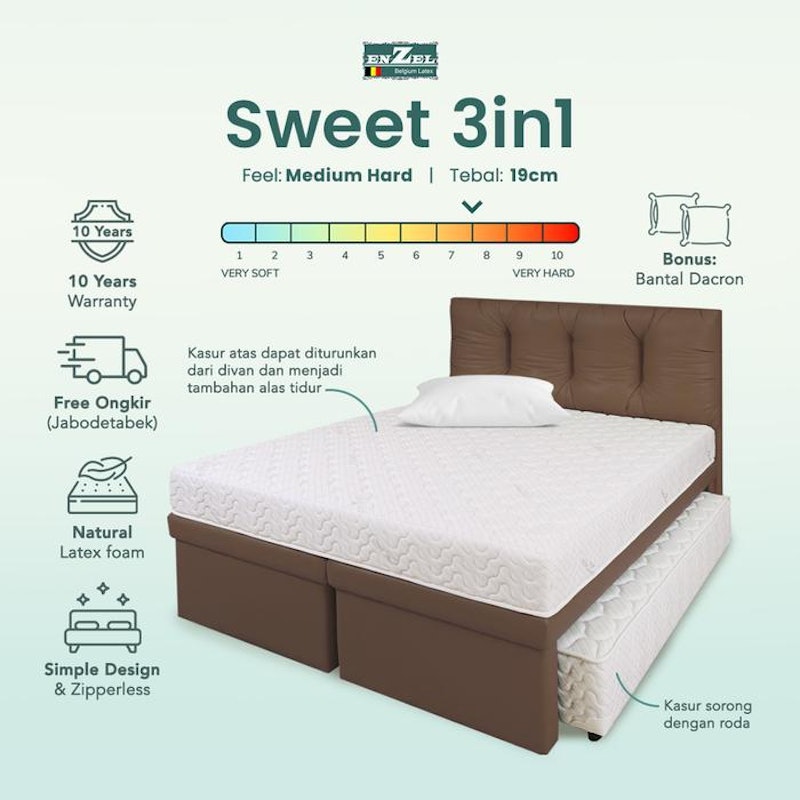 ENZEL Kasur Latex Kesehatan 3in1 dengan Sandaran 3