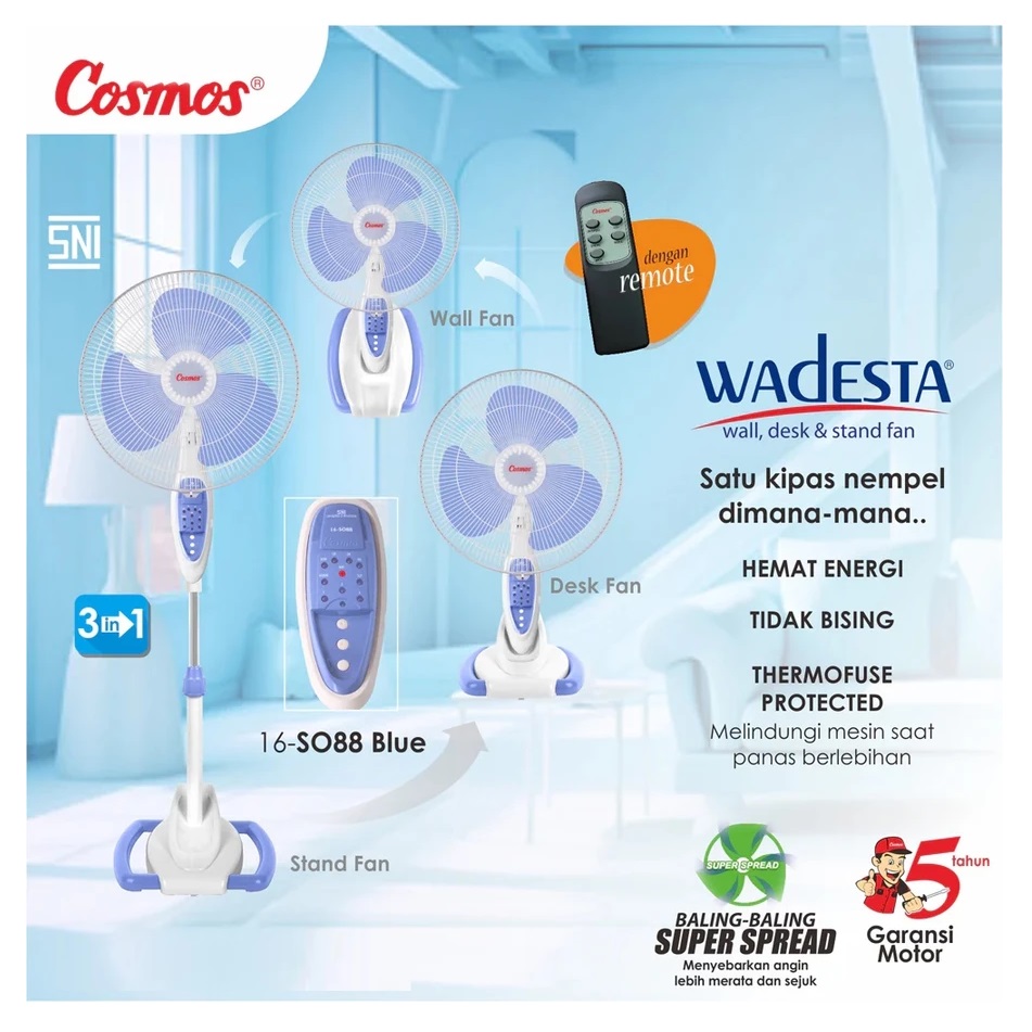 Star Cosmos Cosmos Kipas Angin WADESTA (Wall, Desk, Stand) - 3in1 16-S033