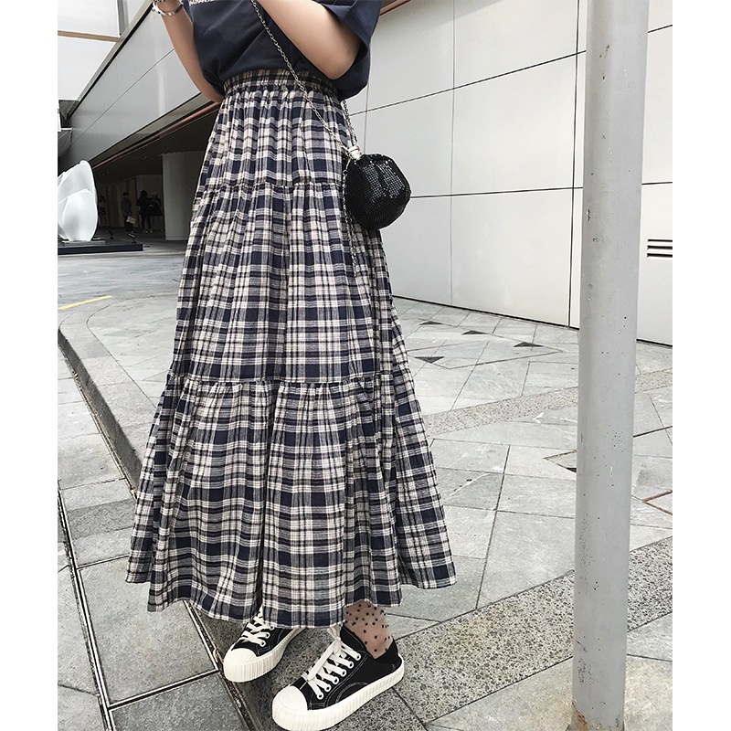 Rok Kotak-Kotak Highwaist Plisket Korean Style