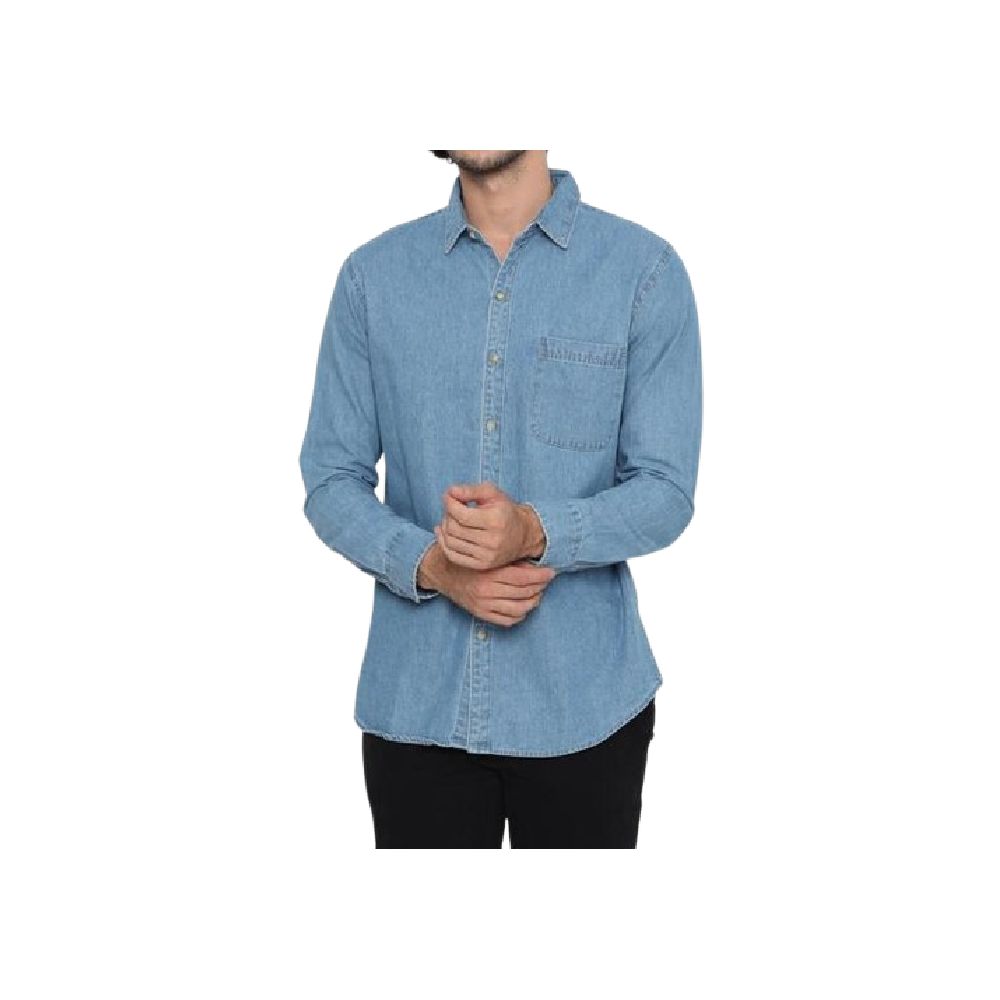 Platini Kemeja Pria Lengan Panjang Katun Denim Biru Muda ｜ 76421