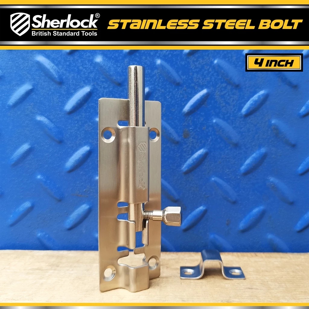 Sherlock Tools Sherlock Grendel Slot Kunci Pintu Stainless Steel 4 Inch