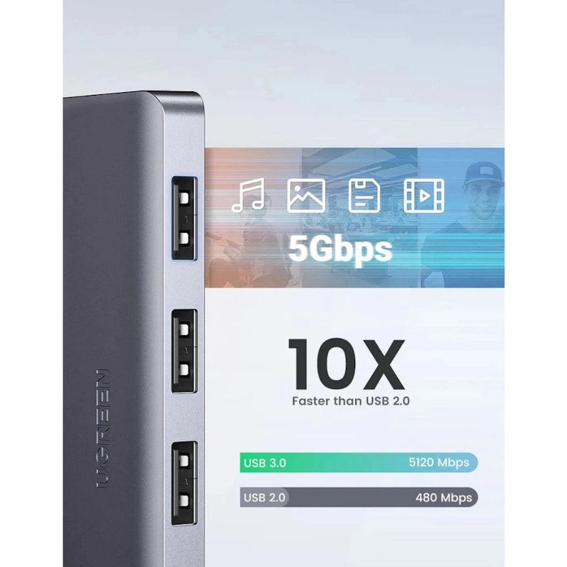UGREEN 4-Port USB 3.0 5Gbps Hub with Type-C Power Port 2
