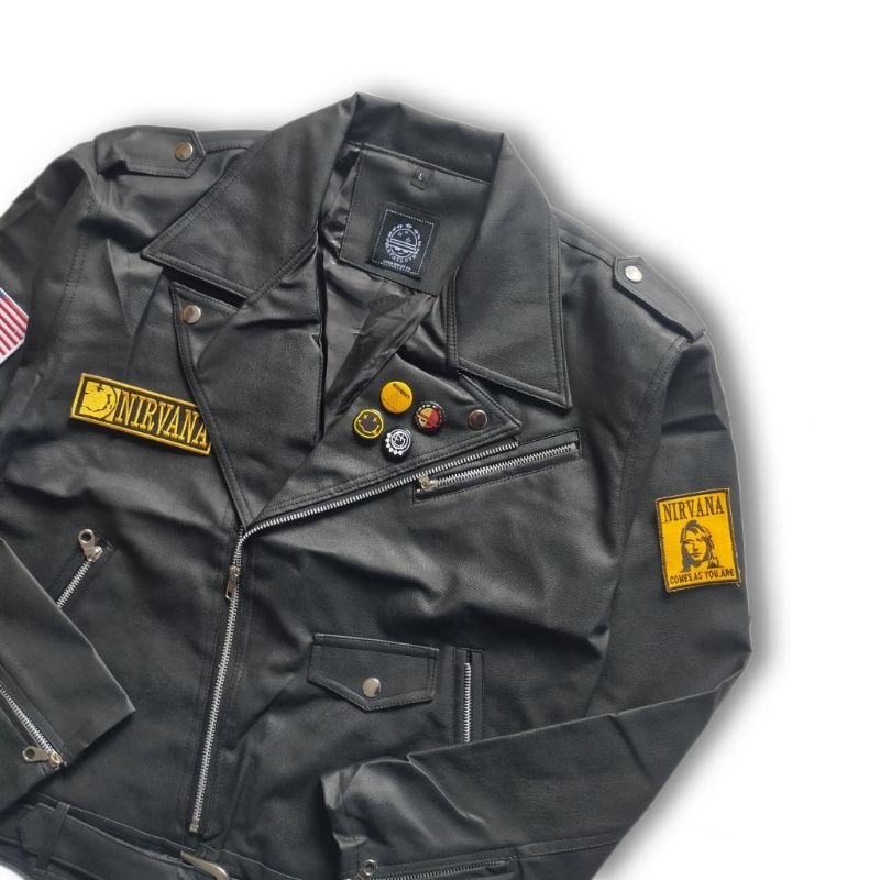 ARFACLOTH Black Collar Biker Jacket Cobain