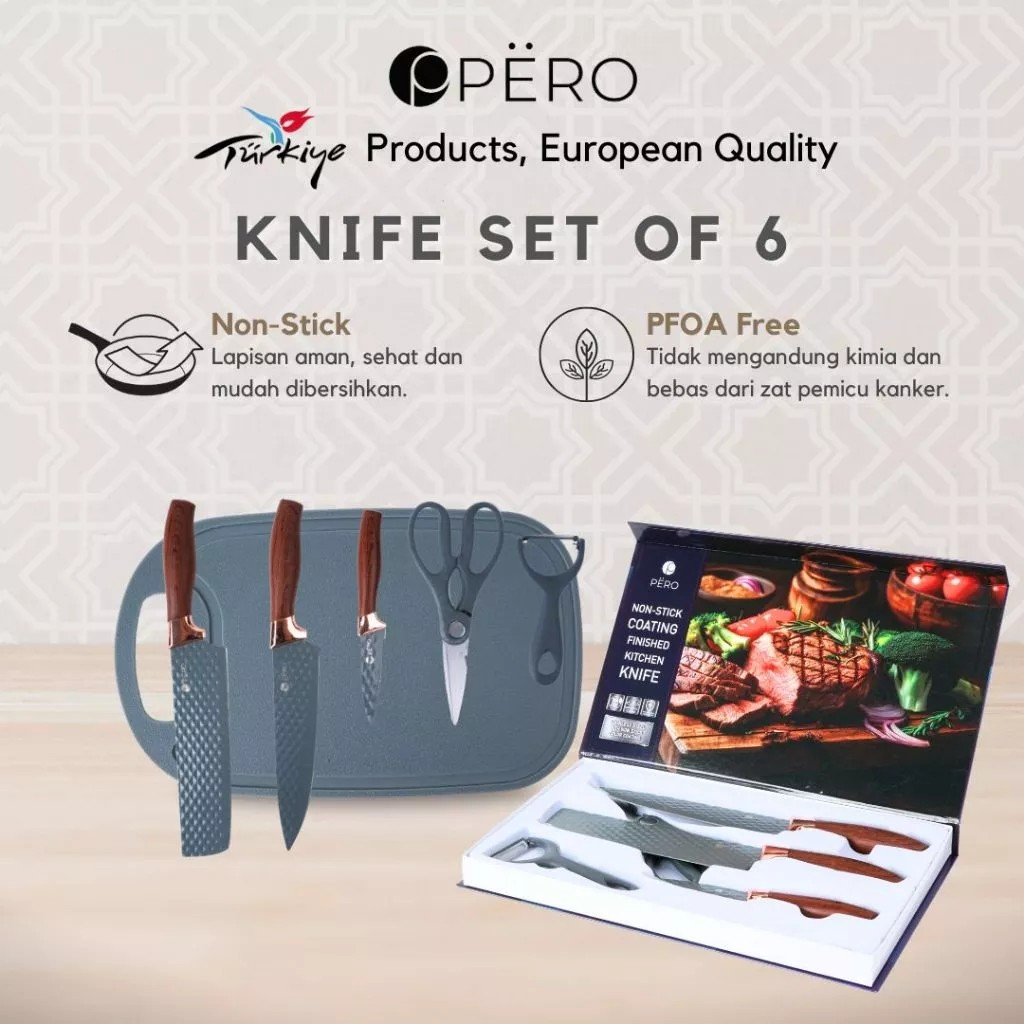 Pero Indonesia Pero Vicente Knife Set of 6 with Cutting Board