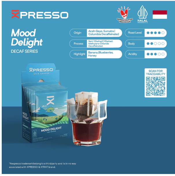 Aneka Pangan Internasional  XPRESSO Drip Bag Coffee Mood Delight Decaf Series