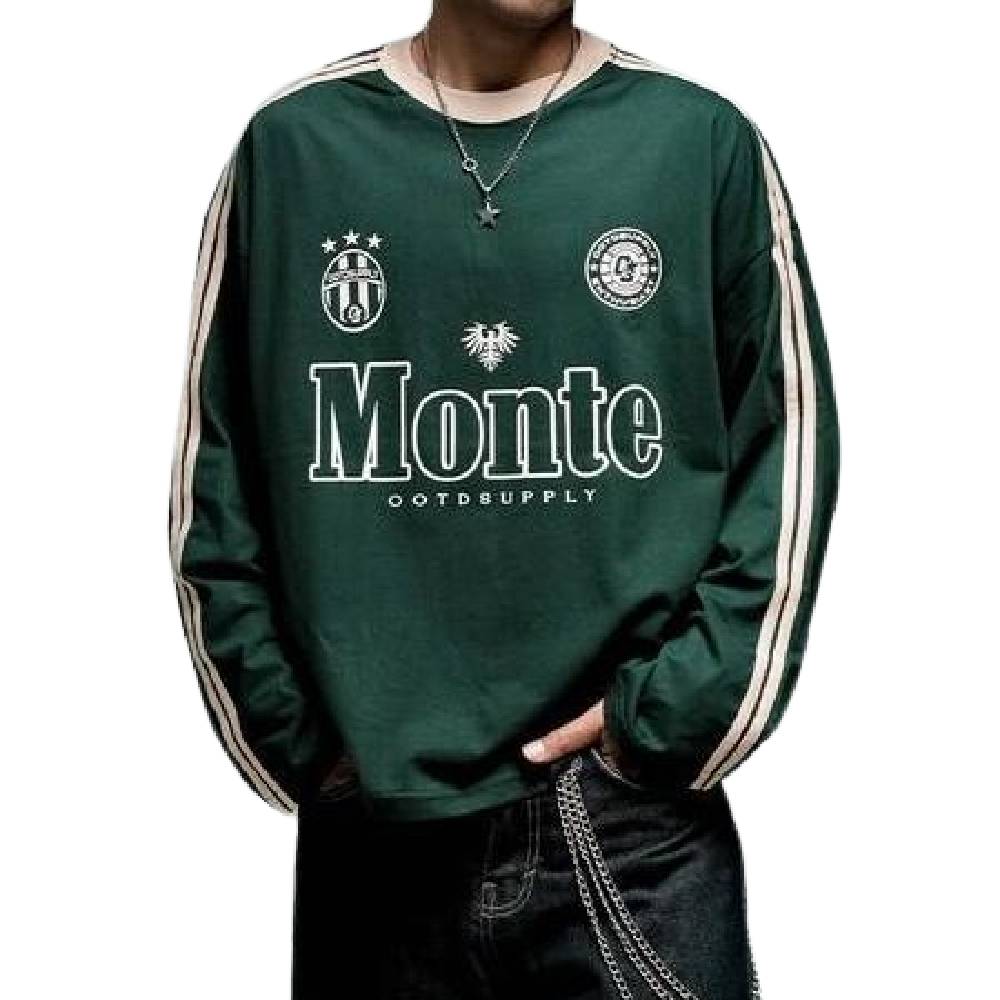 OOTDSUPPLY Longsleeve Boxy Double Stripe Monte Dark Army