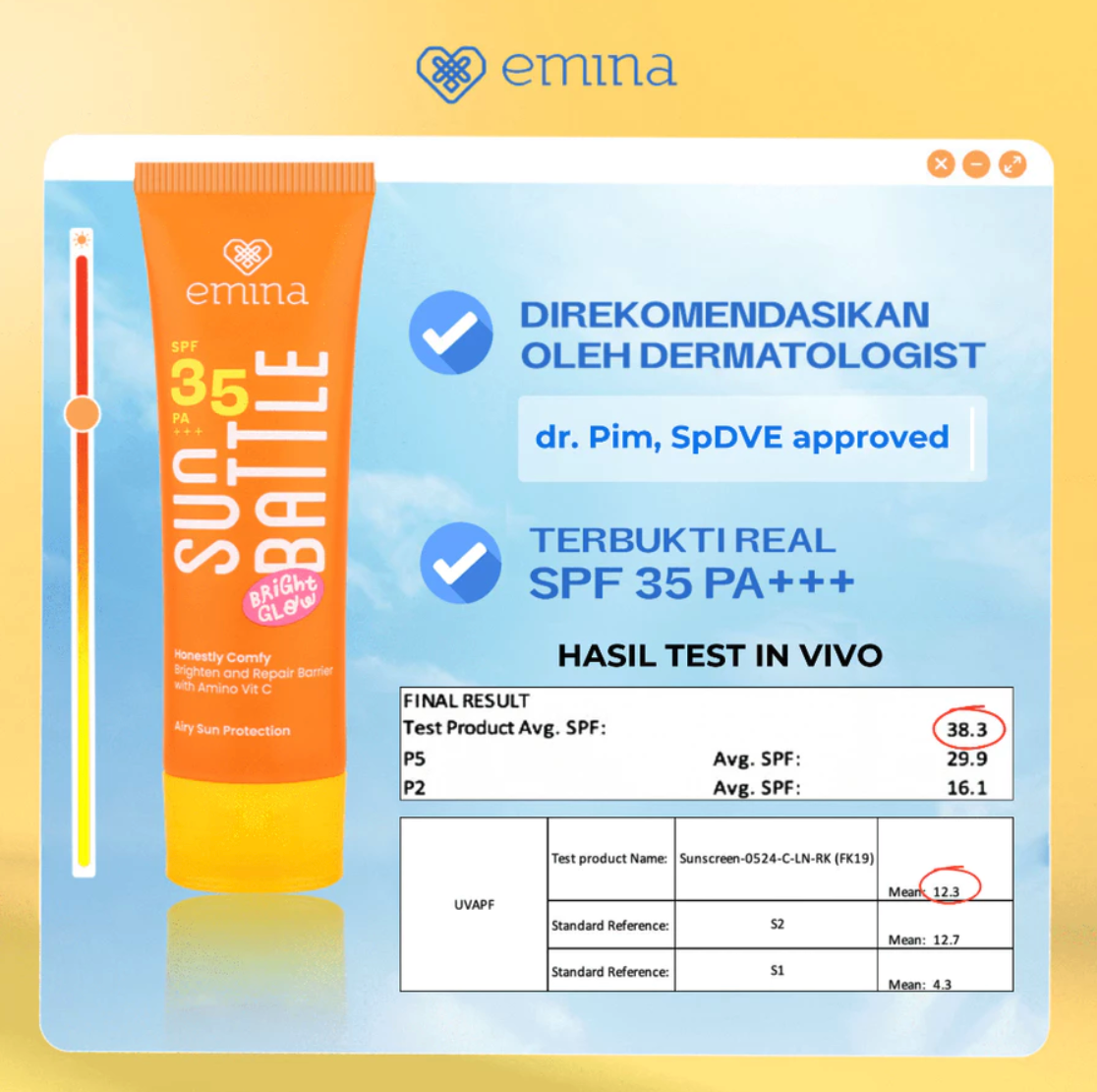 Paragon Technology and Innovation Emina Sun Battle Bright Glow SPF 35 PA+++ 