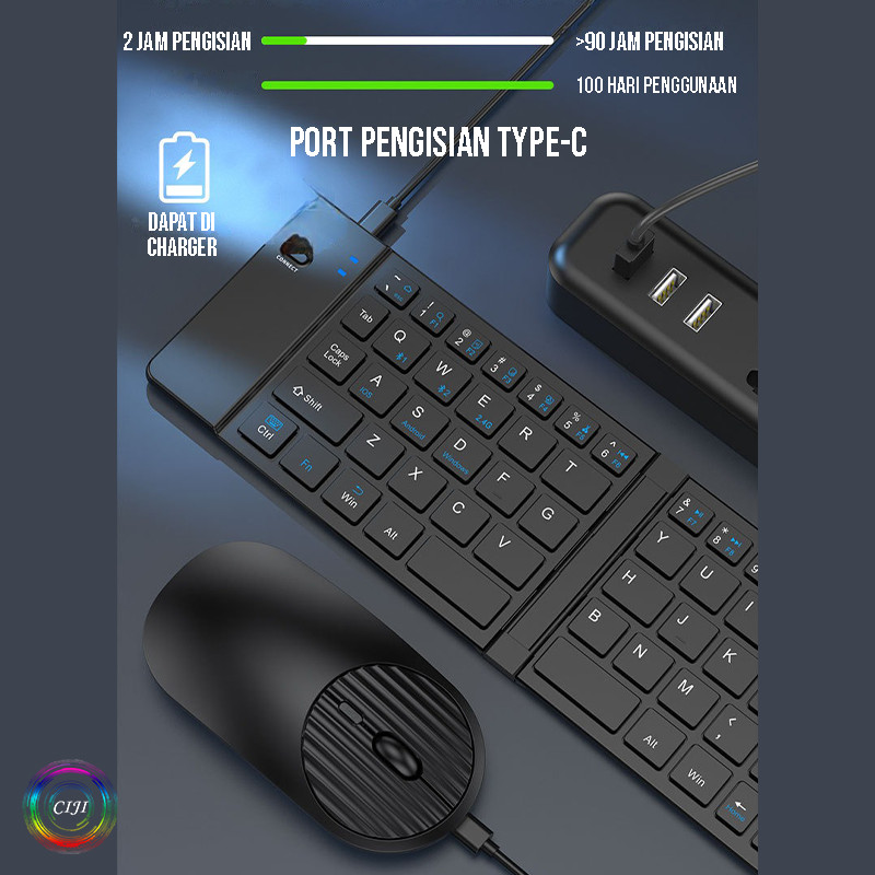  Ciji Set Keyboard Lipat Mini Wireless Mouse Portable BT919