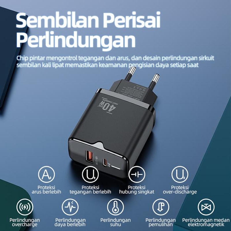 BASIKE Kepala Charger Type C+USB 40W 4