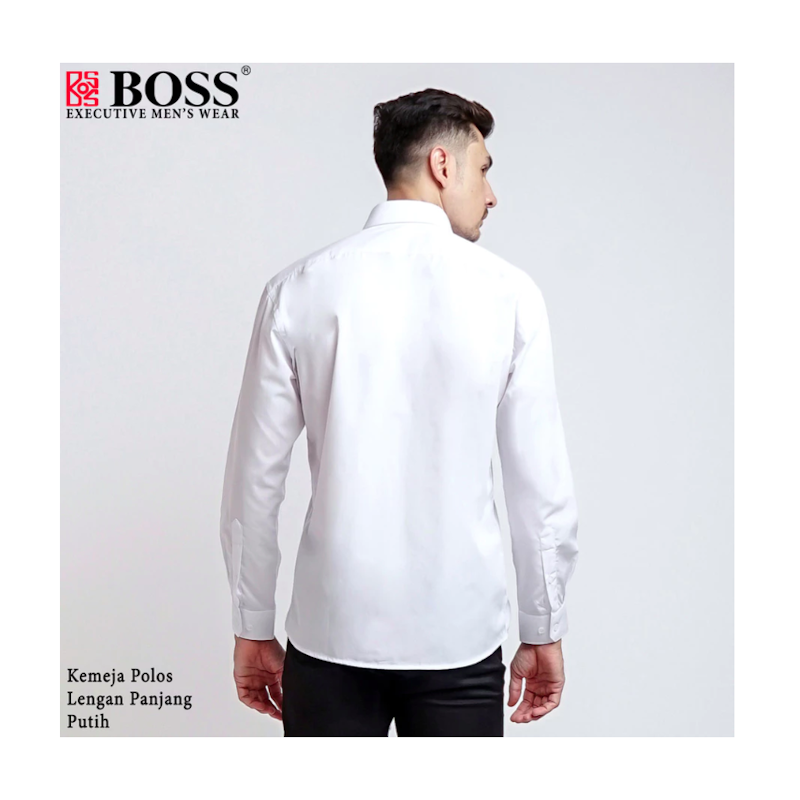 BOSS Kemeja Polos Pria Lengan Panjang Putih Reguler Fit 4