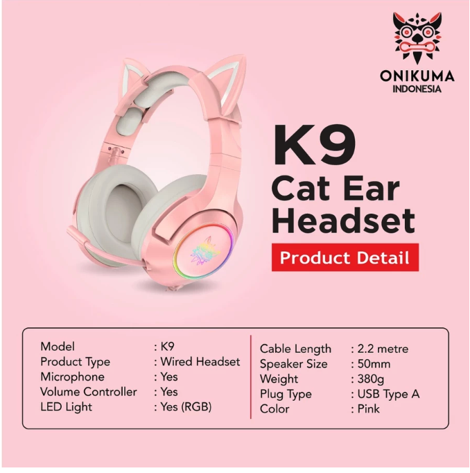 Shenzhen ONIKUMA Technology ONIKUMA 7.1 All Surround Headset Gaming with Cat Ears K9