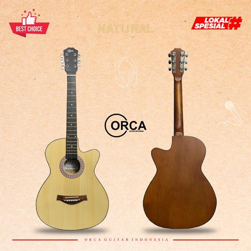 Orca Gitar Akustik Pemula Tanam Besi Hitam 2