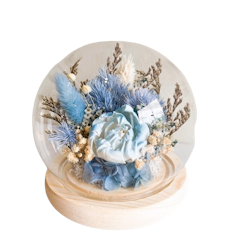 Preserved Flower Glass Dome Athens Blue White Garden