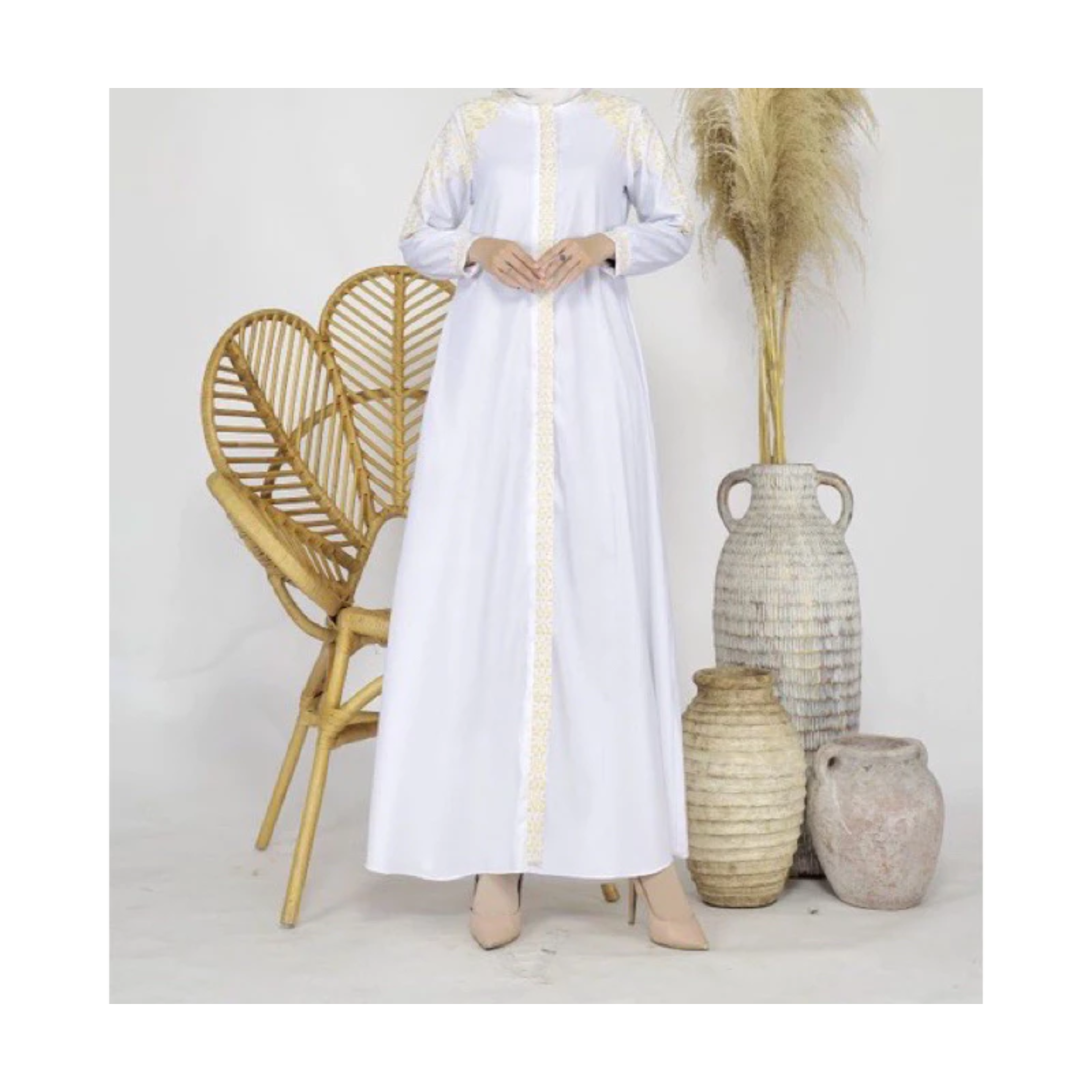  Dkhayru Gamis Madina Renata Bordir Putih