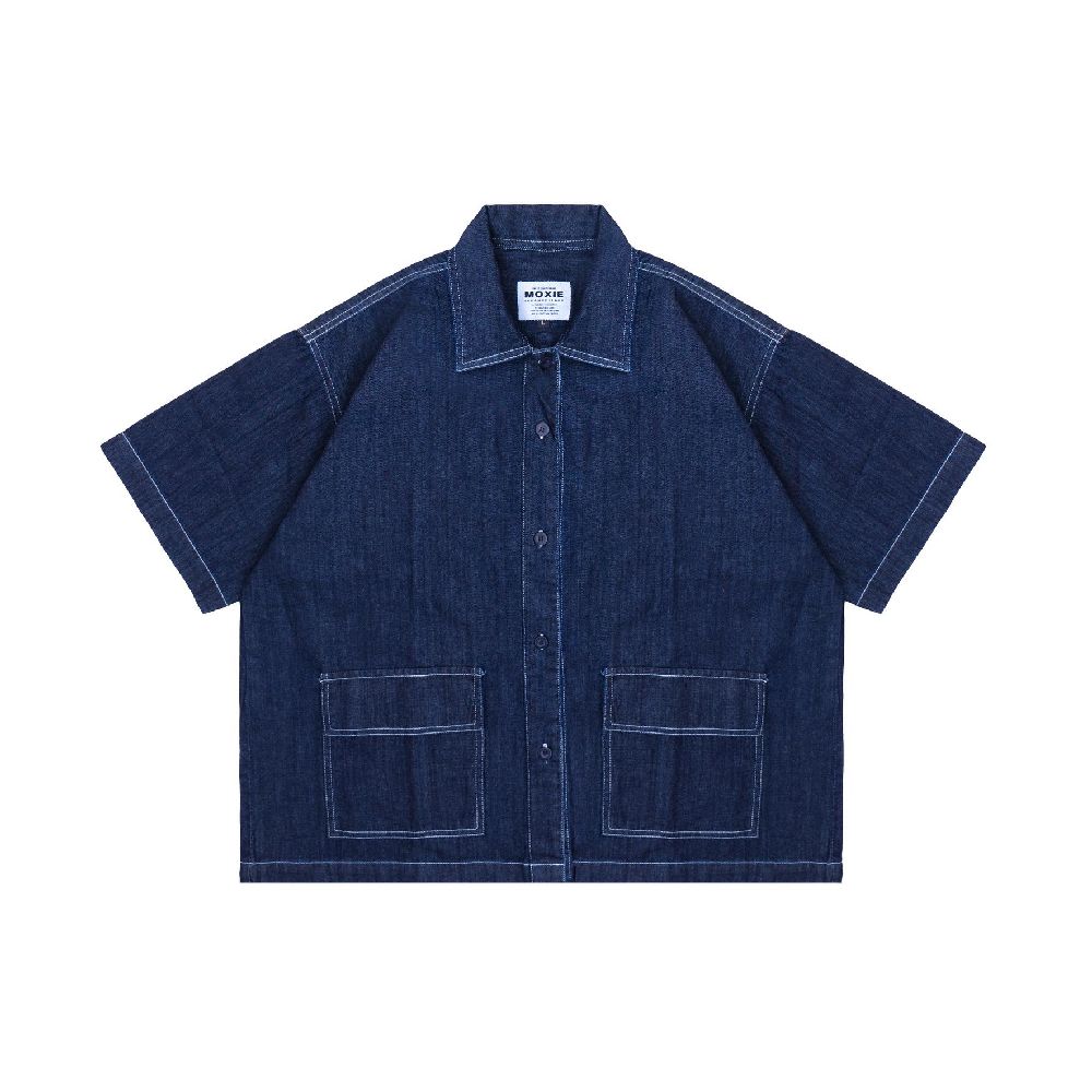 Moxie Clark Boxy Shirt Oversize Denim Dark Blue