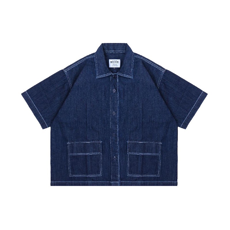 Moxie Clark Boxy Shirt Oversize Denim Dark Blue 1