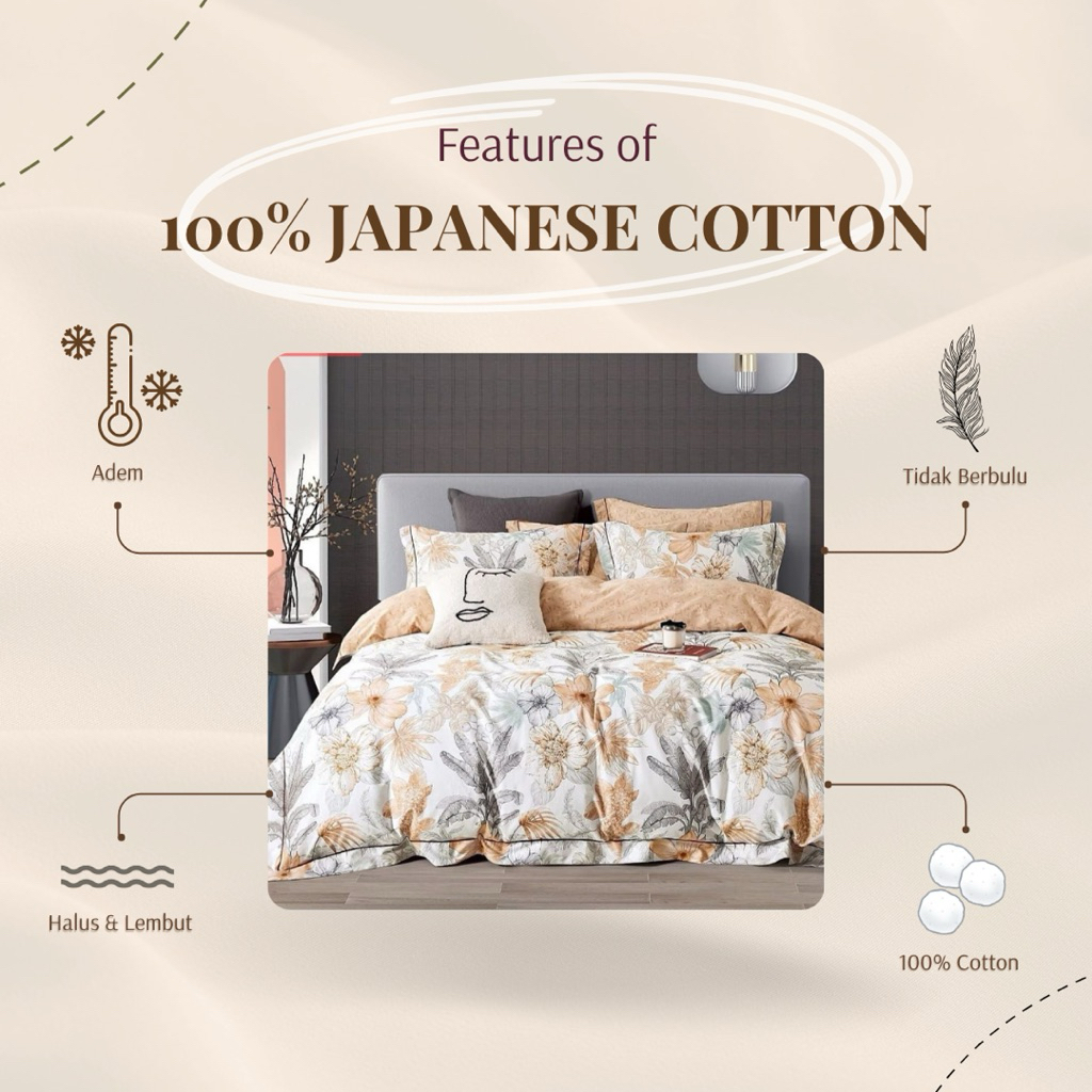  Fortuna Indah Bedcover Set Katun Jepang Pigment 180x200