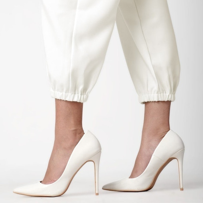 Celana "Eunji" Bahan Wanita High Waist Jogger Pant Pinggang Karet Off White 3