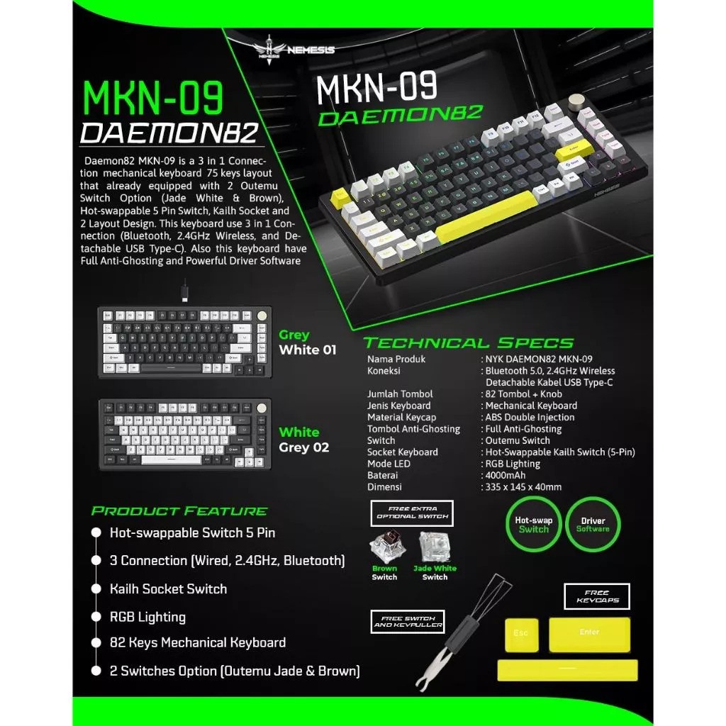Klip Teknologi Indonesia Nemesis Keyboard 3in1 Connection DAEMON 82 MKN-09