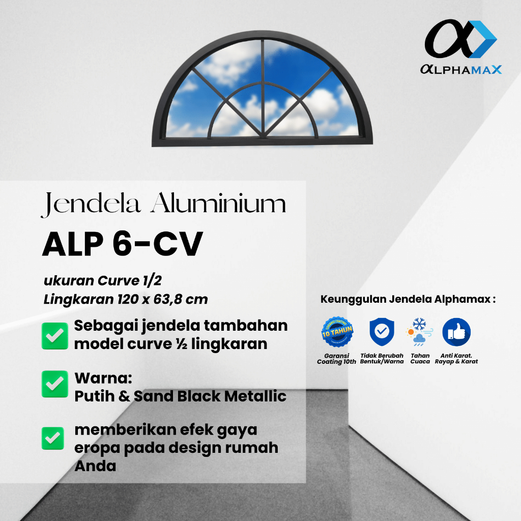 Alphamax Jendela Aluminium (1/2 Lingkaran) ALP 6-CV 