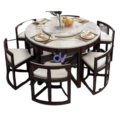 Meja Makan Bundar Putar 6 Kursi