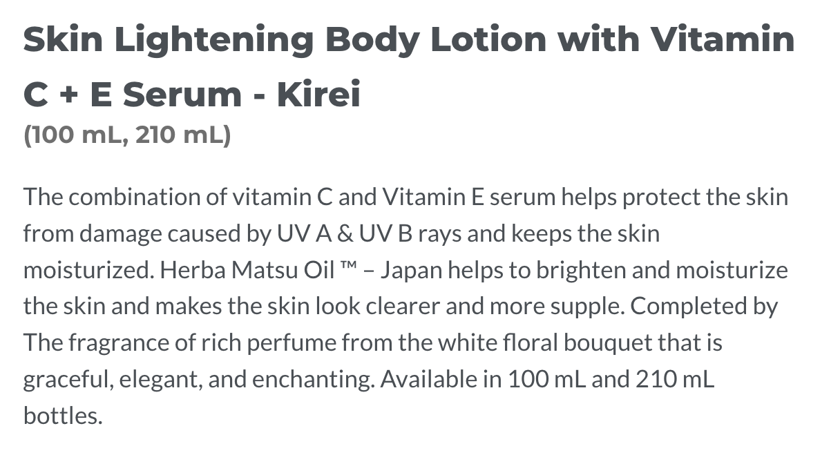 Shinzui Skin Lightening Body Lotion with Vitamin C + E Serum Kirei 210 ml 2