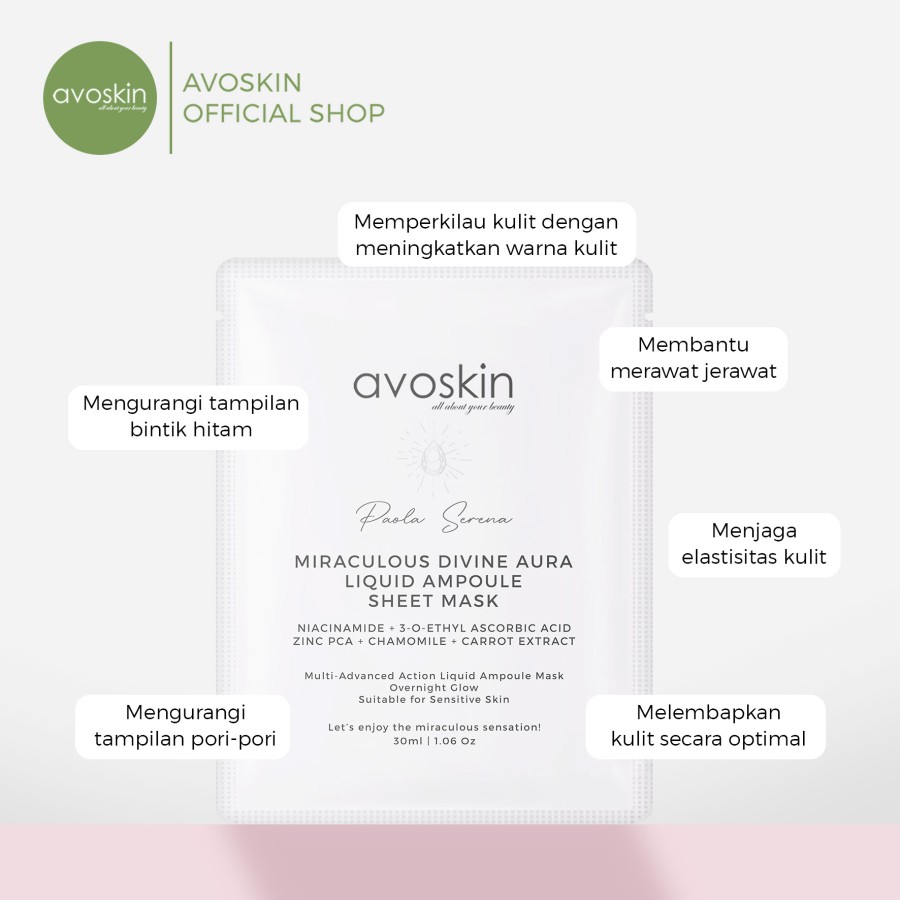 Avo Innovation Technology Avoskin Sheet Mask Miraculous Divine Aura