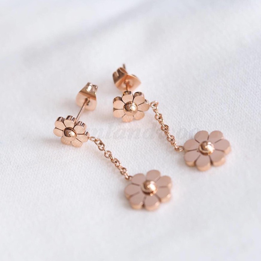 Panlandwoo Anting Panjang Titanium Wanita Double Daisy