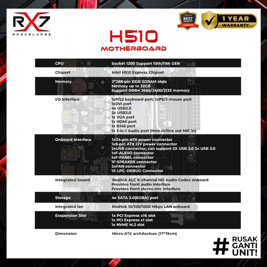  RX7 Apocalypse Motherboard H510