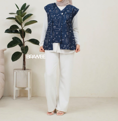  BRAWEE Vest Batik V Neck Motif Katulistiwa