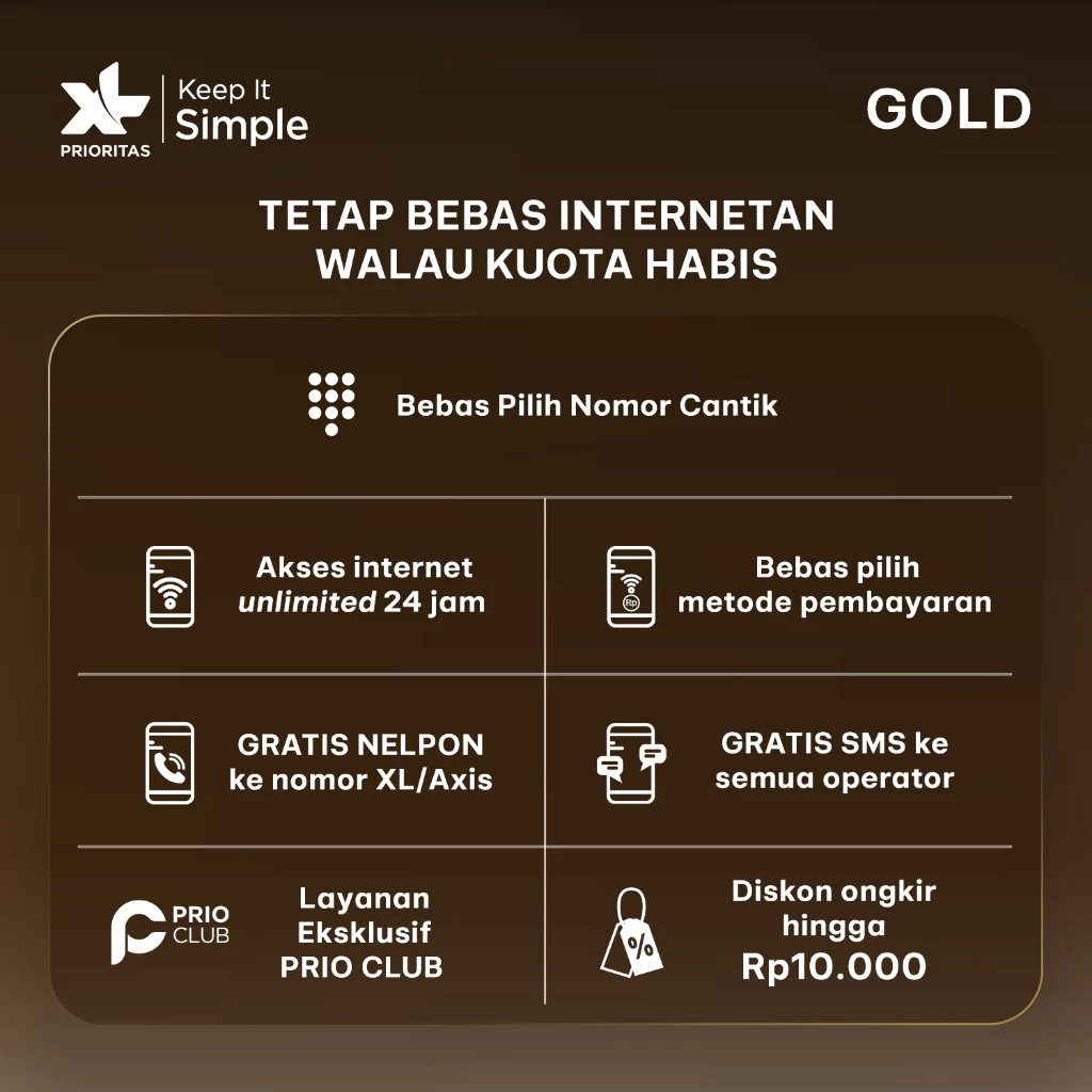 XL Axiata XL Prioritas Gold Unlimited 60GB/bulan