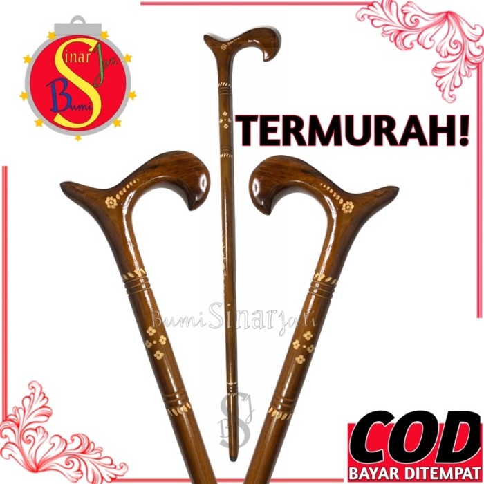  Tongkat Jalan Kayu Jati Asli