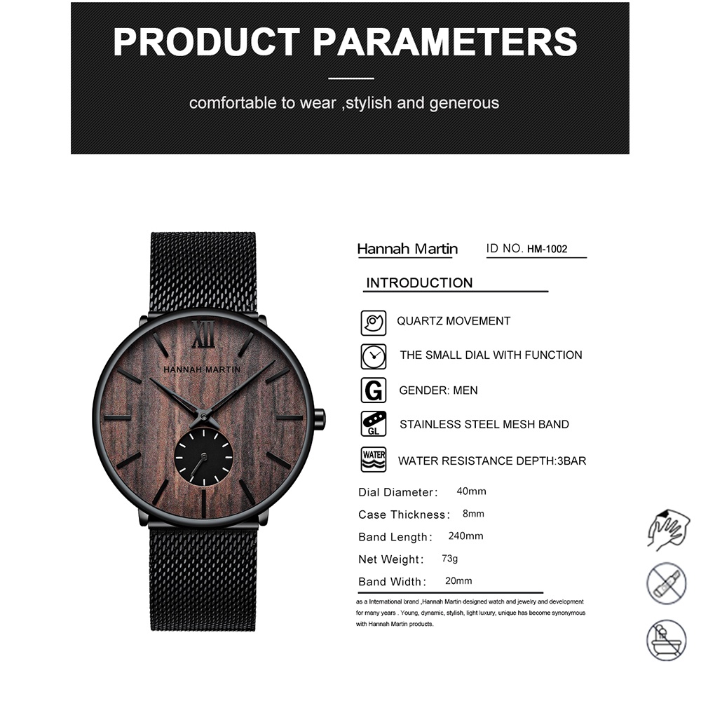 HANNAH MARTIN Kayu Arloji Cowok Quartz Men Watch  1002-2