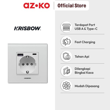 Kawan Lama Sejahtera AZKO KrisbowⓇ Stop Kontak Dinding Glass Frame Putih