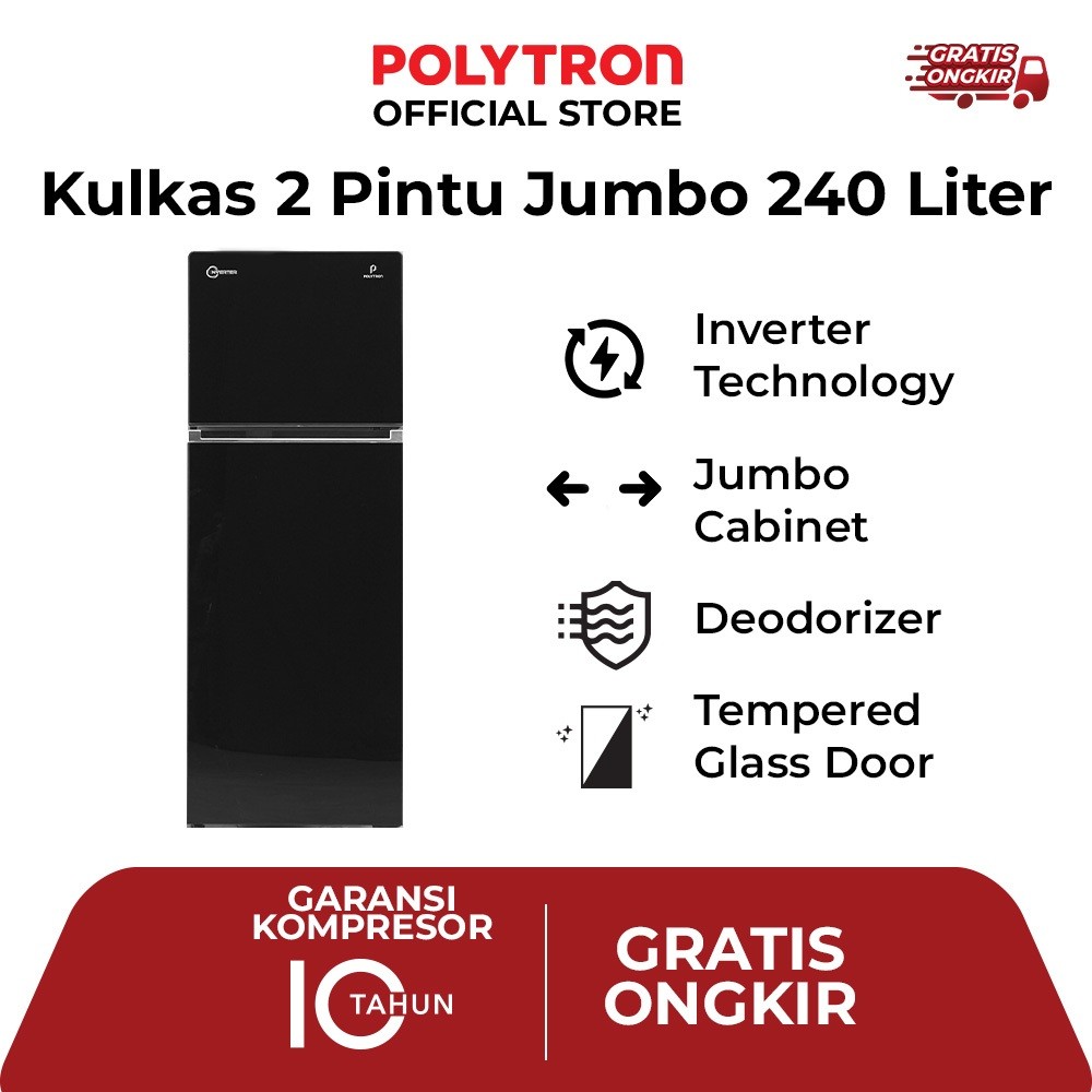Hartono Istana Teknologi Polytron Kulkas 2 Pintu Belleza Jumbo Inverter 240 Liter   PRW 25VX