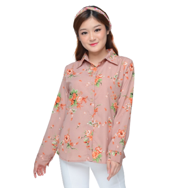 Moeh Baju Kemeja Wanita Korea Lengan Panjang Corak Bunga 1