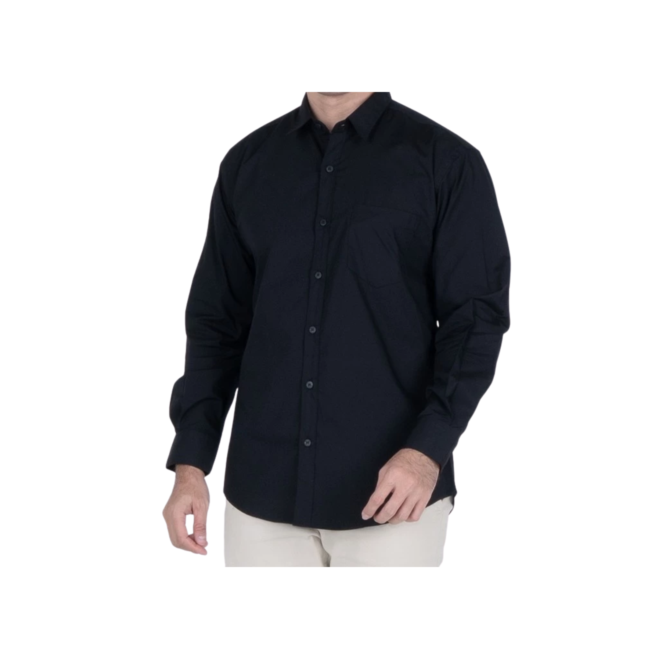 BENHILL Kemeja Basic Formal Pria Panjang Katun Poplin Black